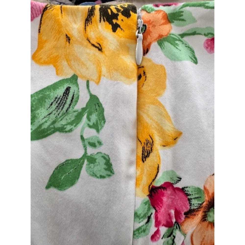 Charter Club Floral Sheath Dress White Yellow Pink Rose Gold Bamboo Belt Size 8 - Picture 4 of 4